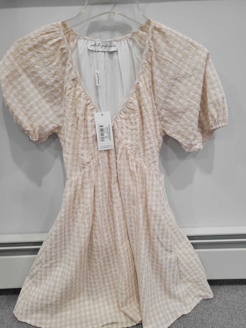Petal & Pup pale pink gingham mini dress with puff sleeves